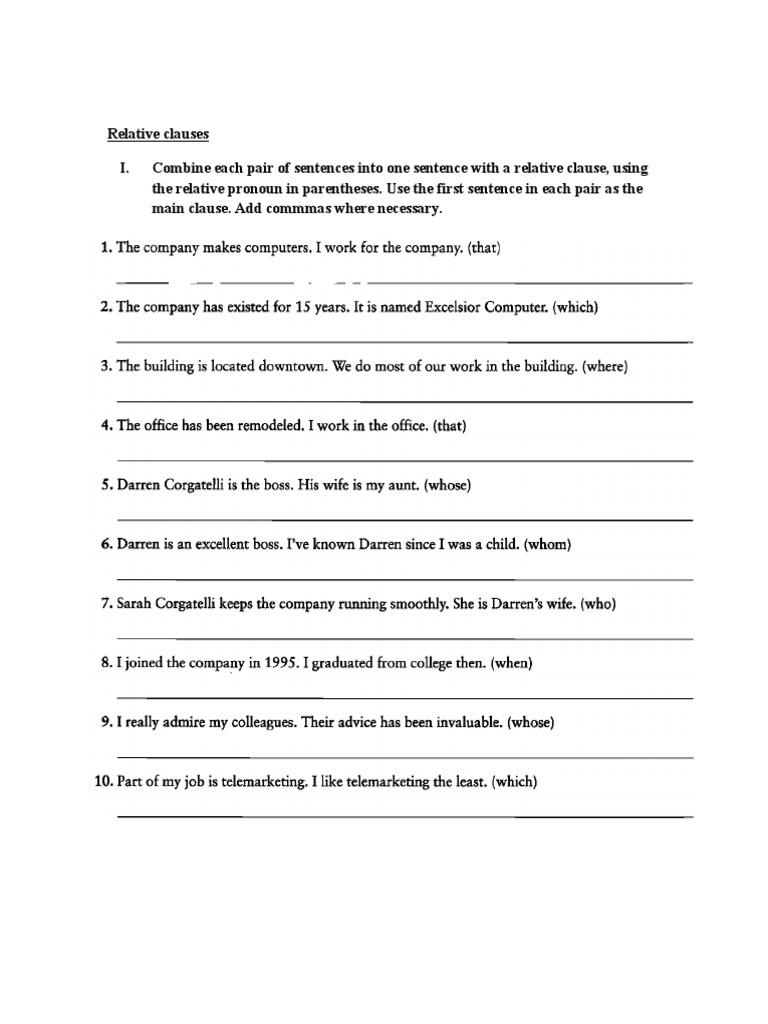 Relative Clauses Exercise Guide | PDF