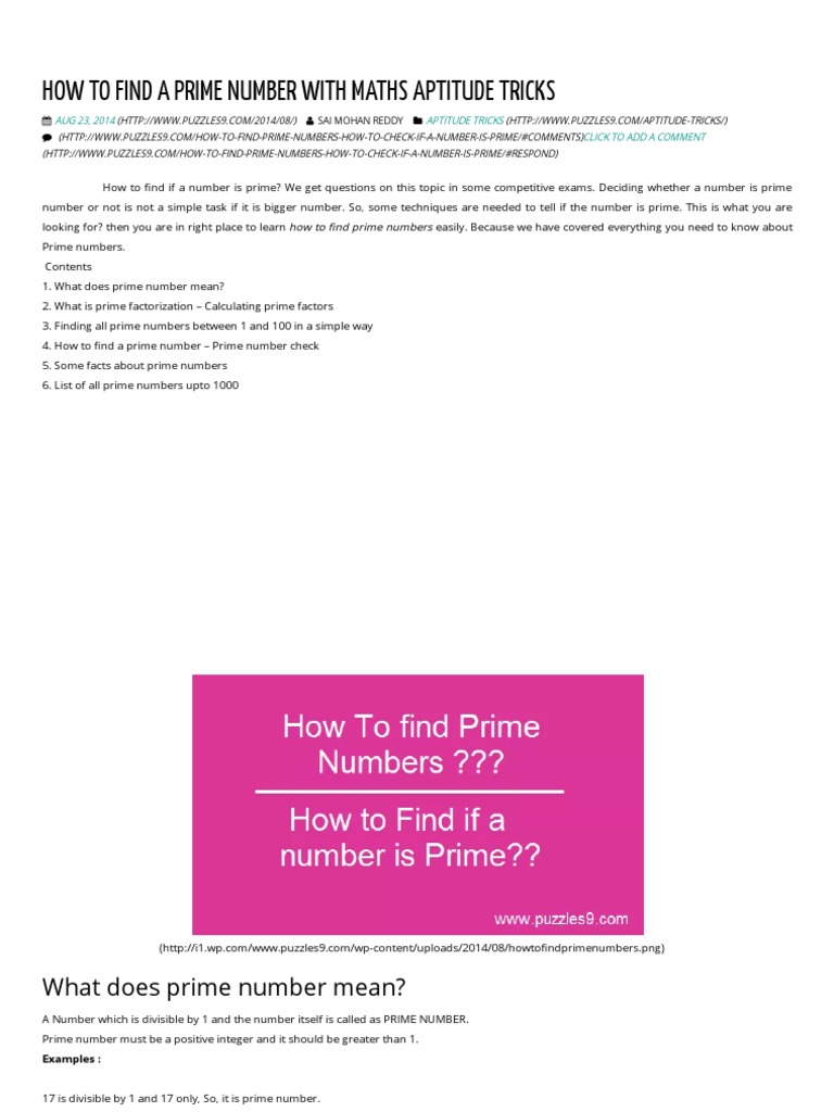 How To Find A Prime Number With Maths Aptitude Tricks | PDF | Prime ...