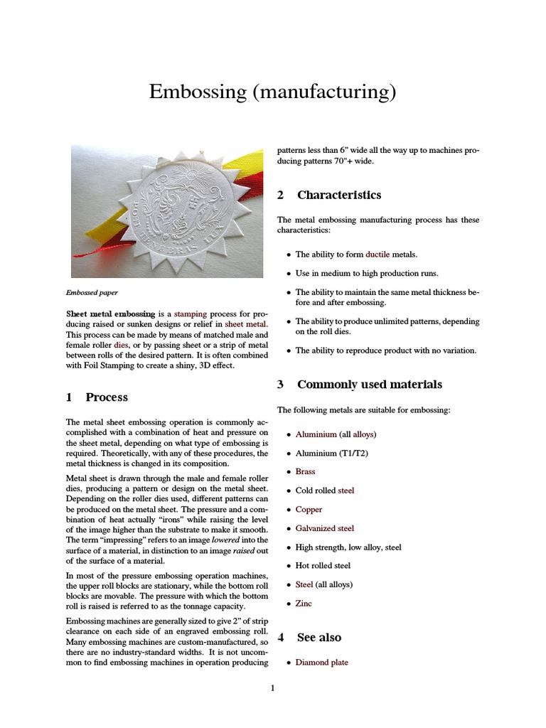 Embossing (Manufacturing) Sheet Metal Industrial Processes