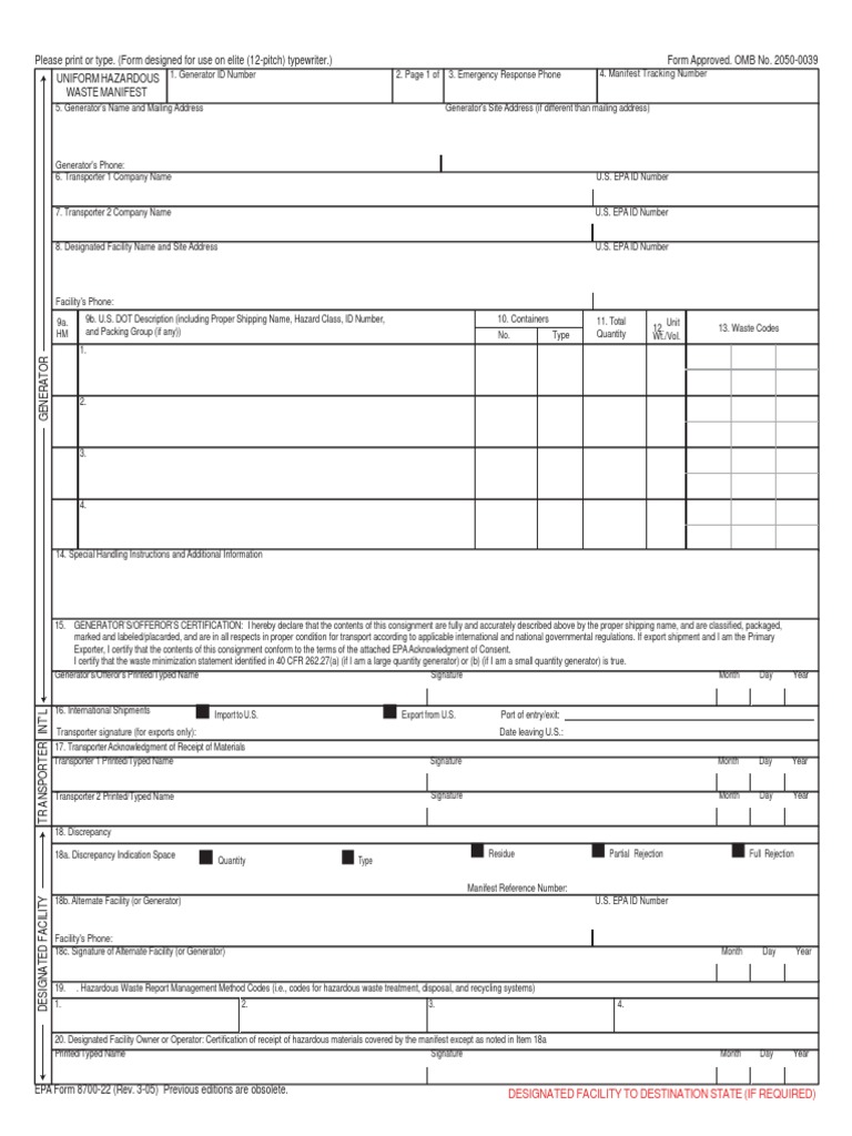 Uniform Hazardous Waste Manifest Form | PDF | Hazardous Waste ...