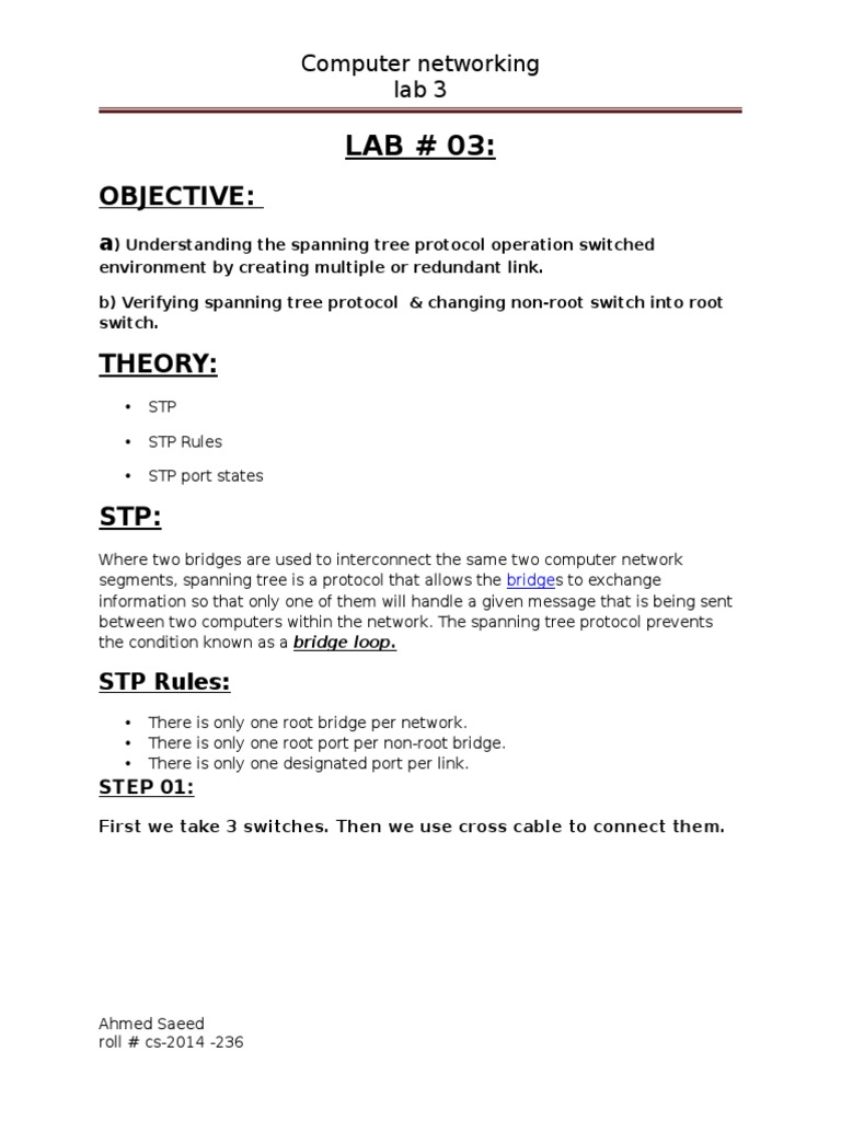 Spanning Tree Protocol Lab Guide | PDF