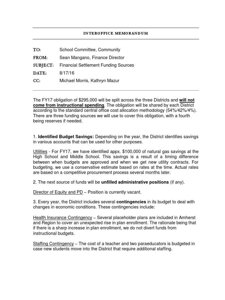 Funding Source Memo School Committee Meeting-2 | PDF | Budget | Government