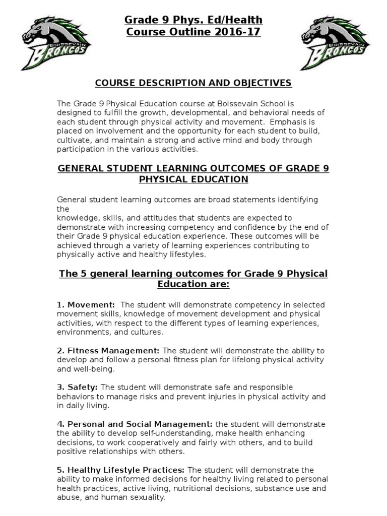 Gr 9 Outline 2016 17 Physical Education Physical Exercise - 