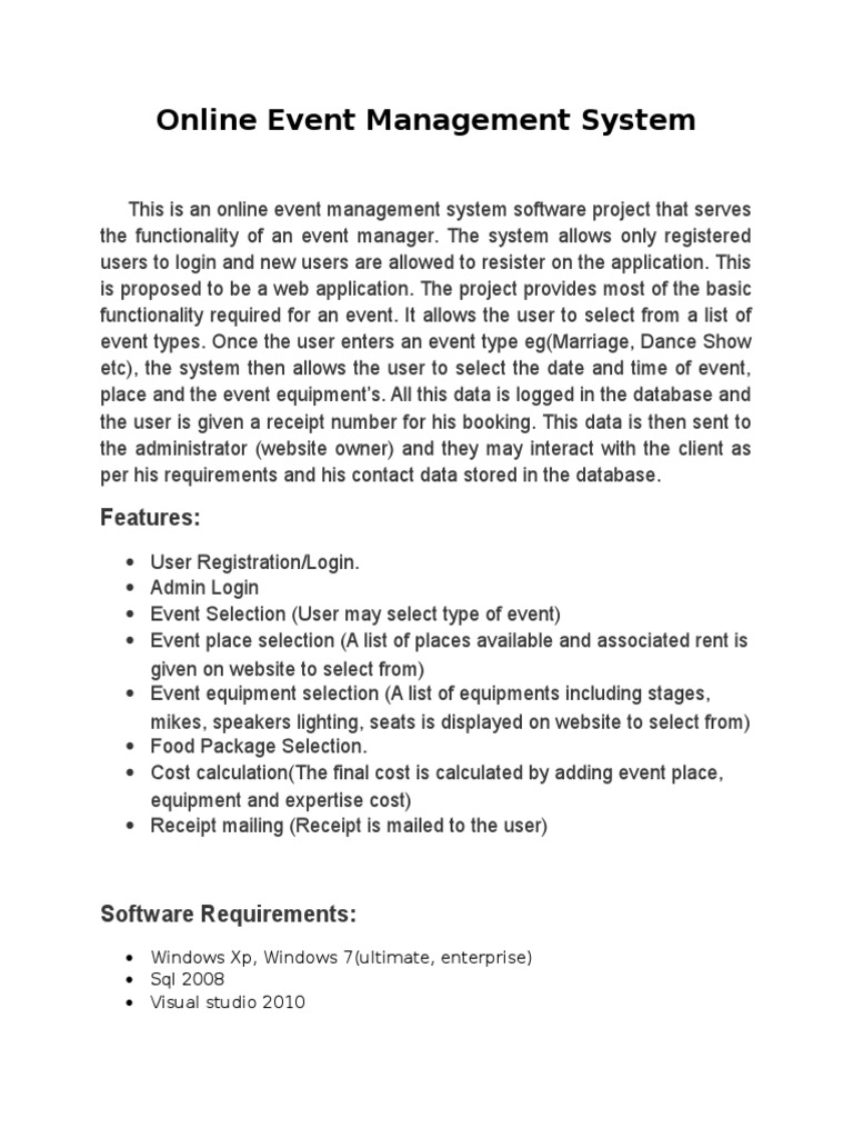 Online Event Management System Features PDF