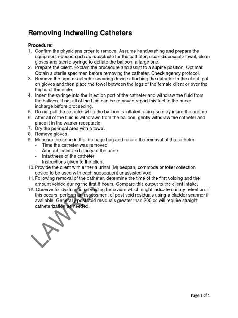 Removing Indwelling Catheters: Procedure | PDF