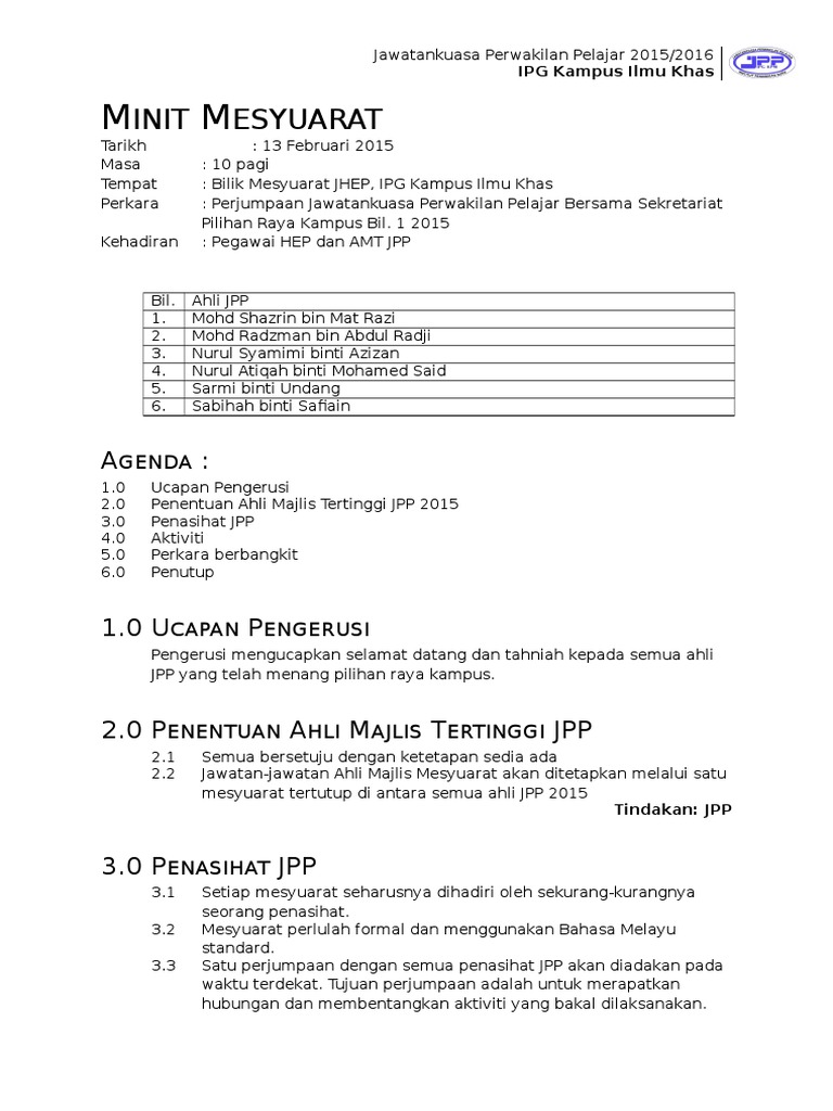 Contoh Minit Mesyuarat  PDF