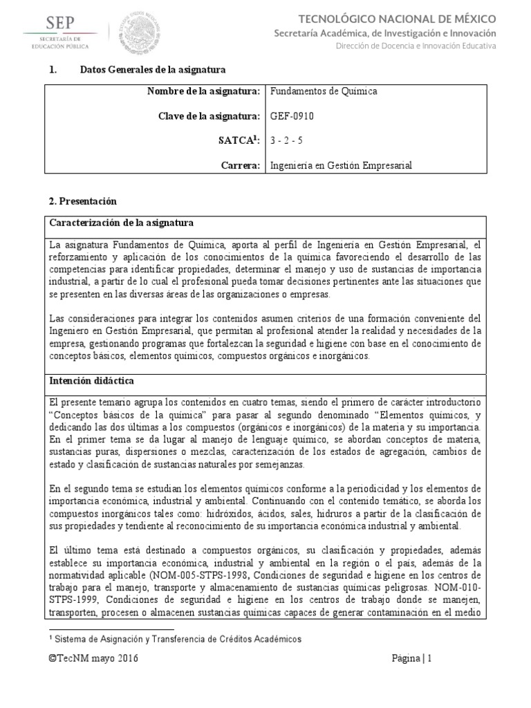 Fundamentos de Química | PDF | Química | Planificación