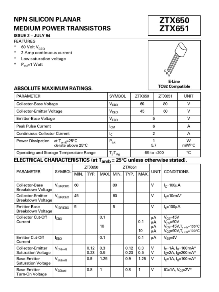 ZTX651 PDF Bipolar Junction Transistor Amplifier