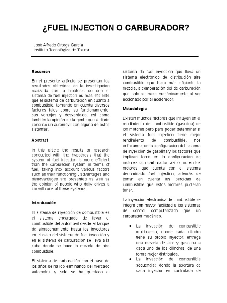 Fuel Inyection o Carburador PDF Carburador Combustibles