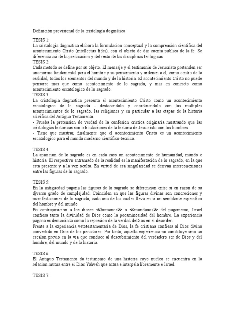 Definición Provisional de La Cristología Dogmática PDF Consejo de