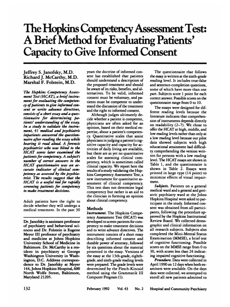 The HCAT PDF Psychological Evaluation Psychiatry