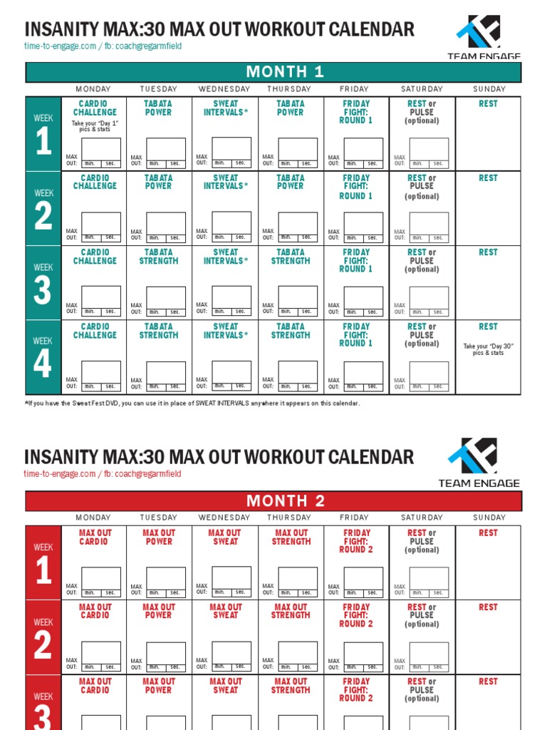  Max Workouts Schedule for Gym