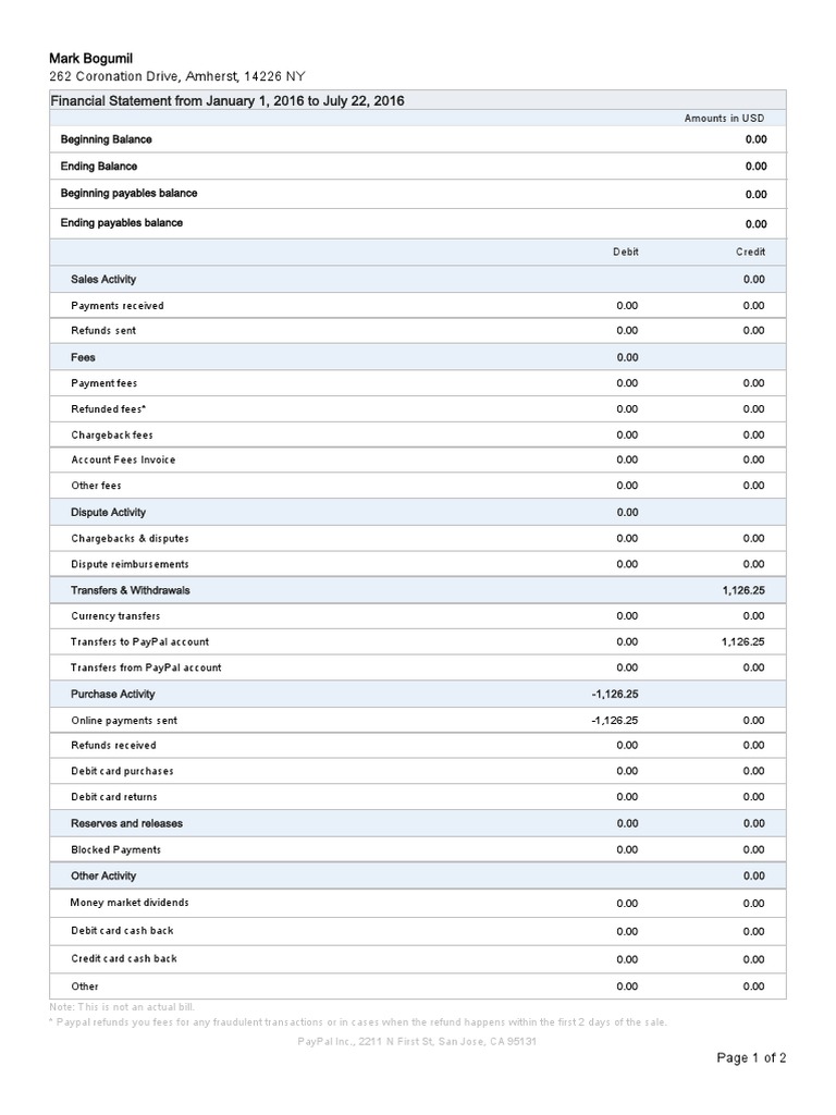 PayPal Financial Statement Overview | PDF | Pay Pal | Debits And Credits