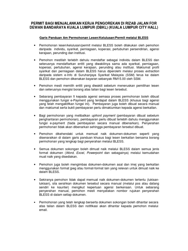 Road Cut Permit Dbkl