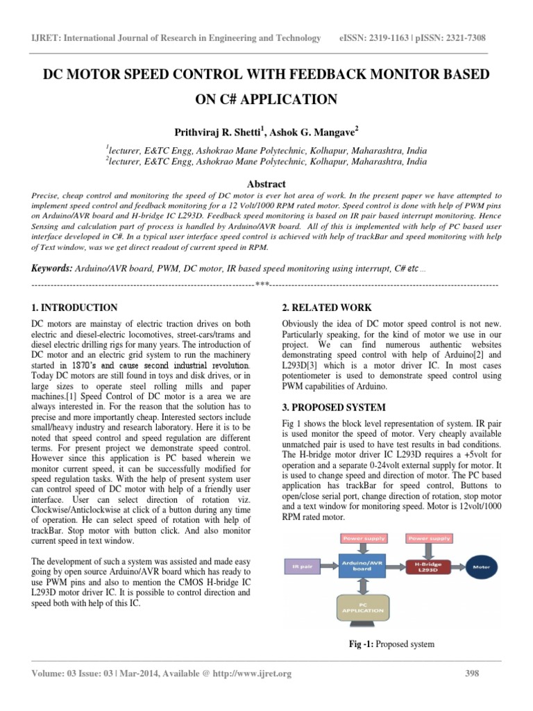 DC Motor Speed Control via C# Interface | PDF | Arduino | Digital ...