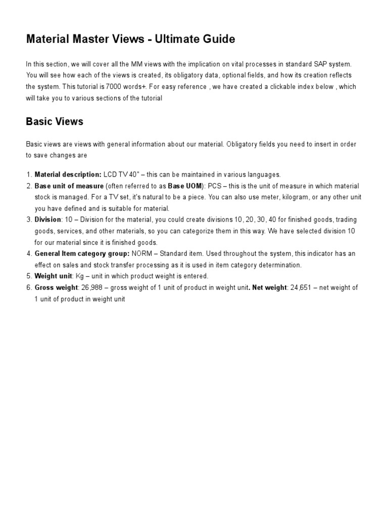 SAP Material Master Views Explained | PDF | Warehouse | Profit (Accounting)