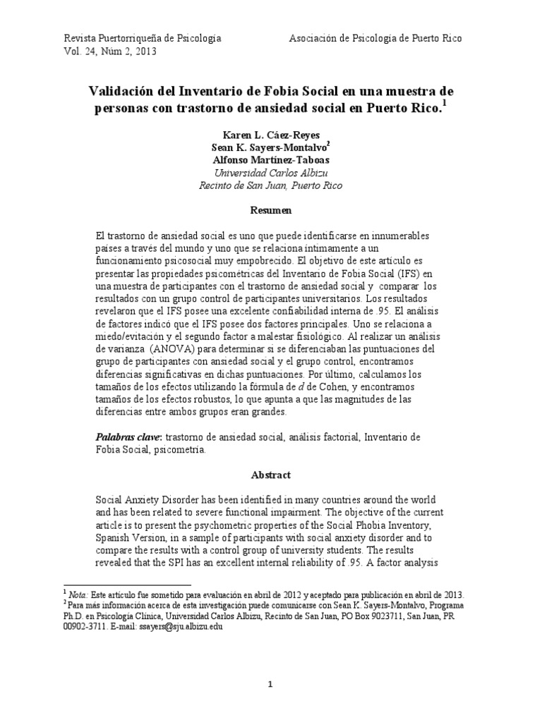 Validacion Del Inventario de Fobia Social Social Phobia Inventory SPI ...