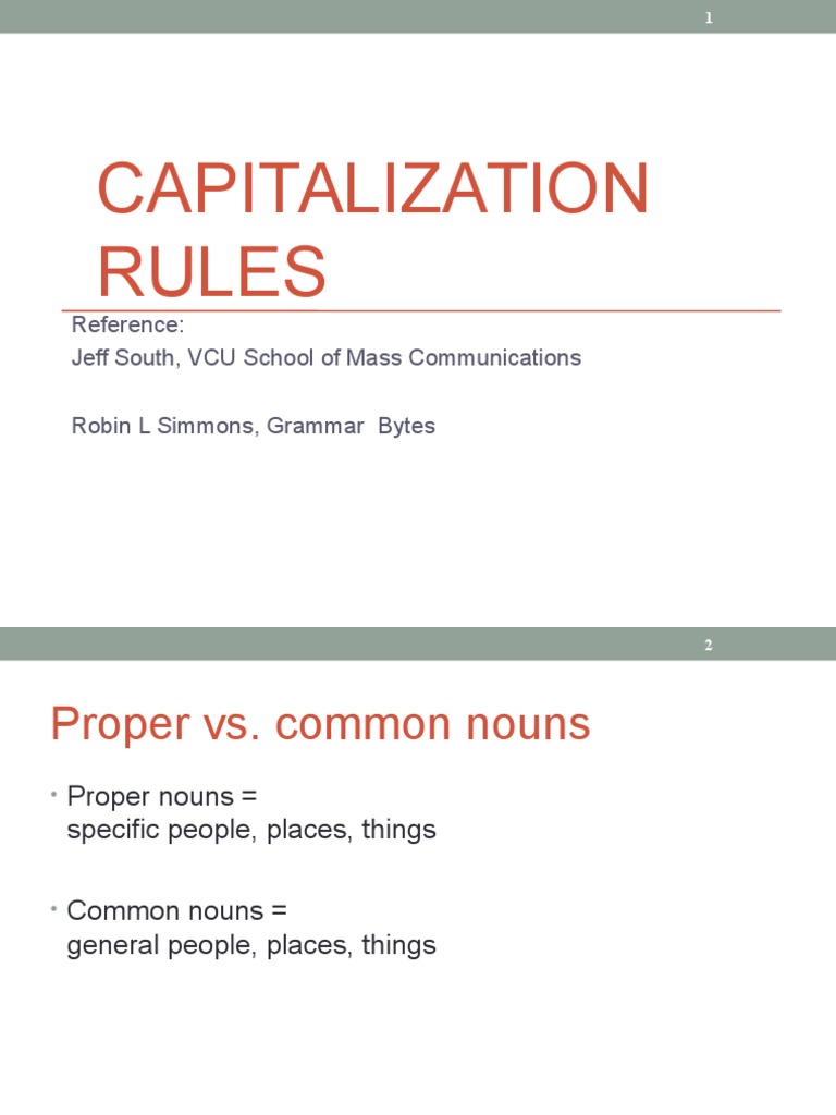 Capitalization Rules: Reference: Jeff South, VCU School of Mass ...