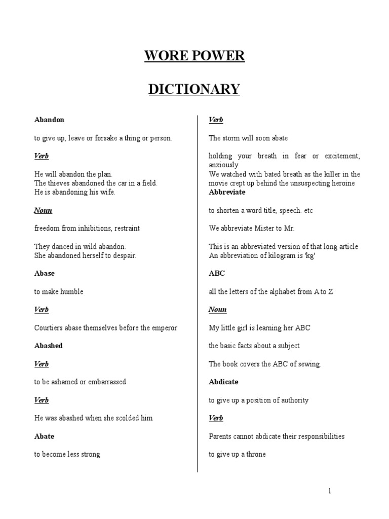 Word Power Dictionary (August 2009) | PDF | Adjective | Stress (Linguistics)