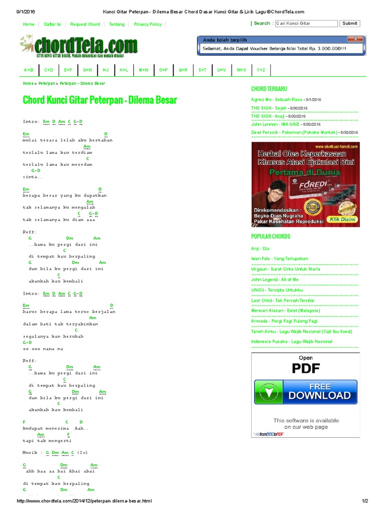 Kunci Gitar Peterpan Dilema Besar Chord Dasar Kunci Gitar Lirik Lagu C Chordtela