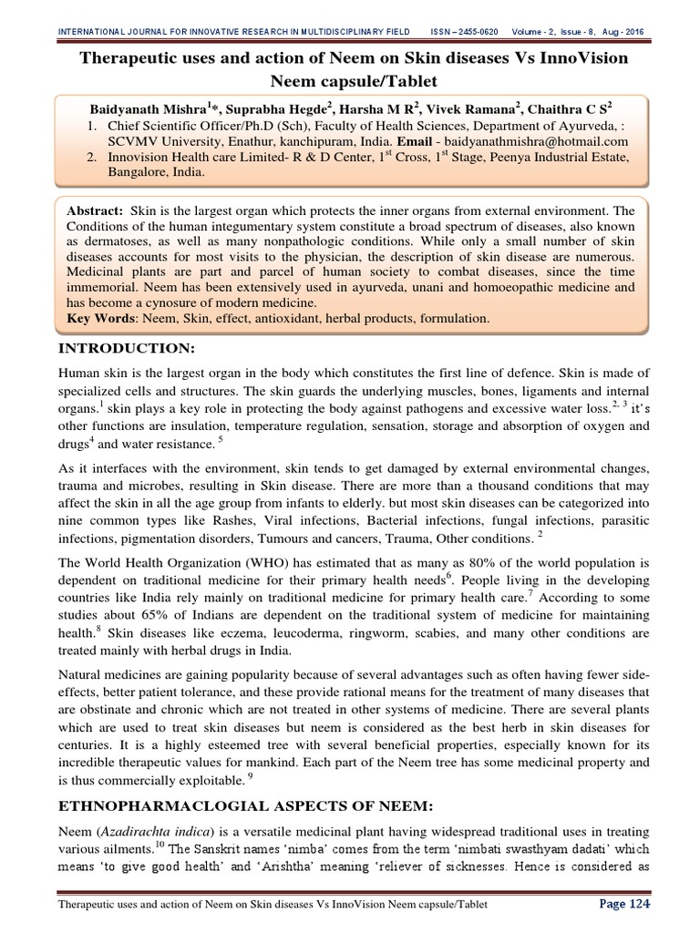 Therapeutic Uses and Action of Neem On Skin Diseases Vs InnoVision Neem