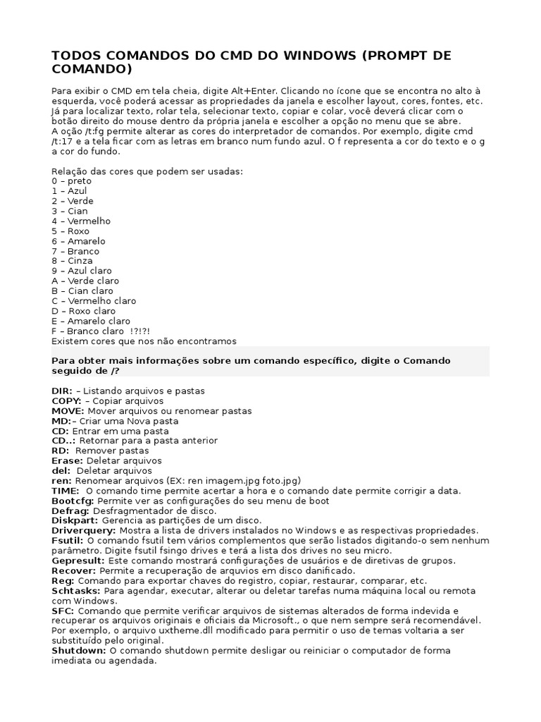 Comandos CMD Dos, PDF, Arquivo de texto