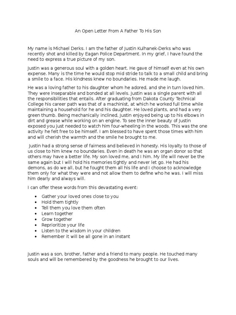 An Open Letter From A Father To His Son | PDF