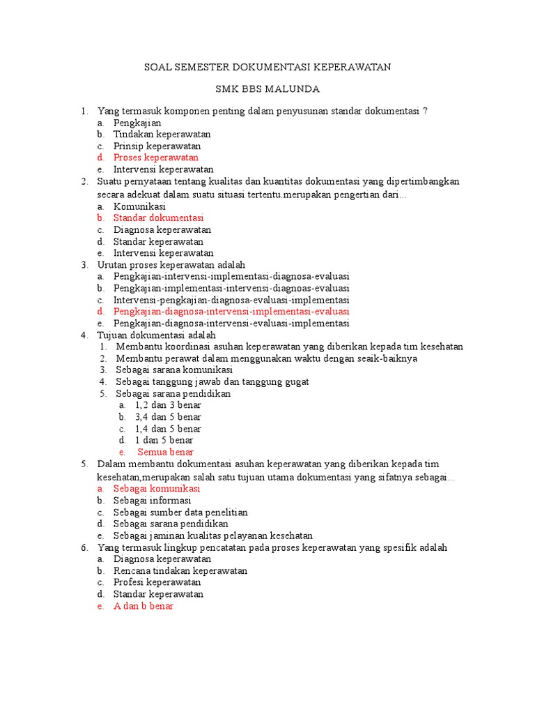 Soal Semester Dokumentasi Keperawatan