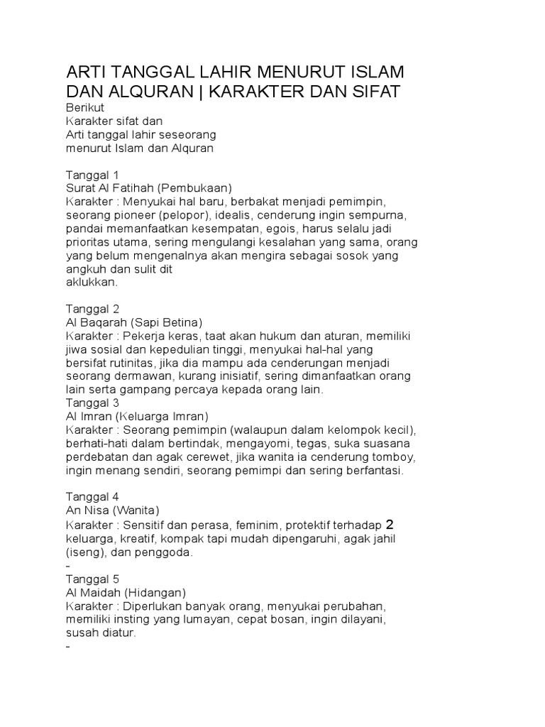 Arti Tanggal Lahir Menurut Islam