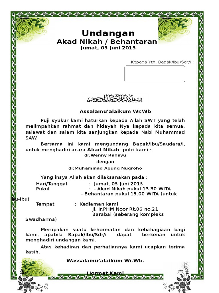 Contoh Surat Undangan Syukuran Pernikahan Pdf