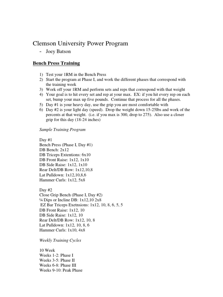 Clemson Football Power Training Program | PDF | Physical Exercise ...