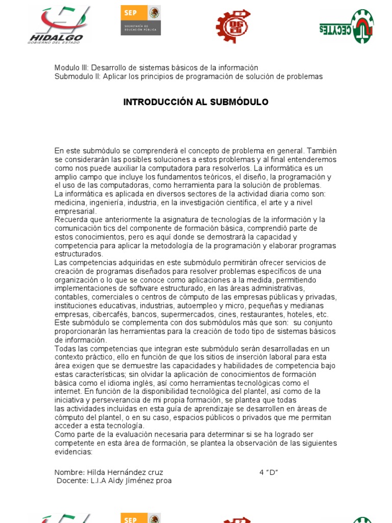 Introducción Al Submódulo | PDF | Programación de computadoras | Algoritmos