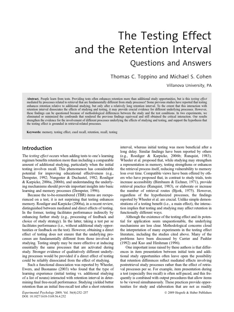 Testing Effect and Retention Interval Insights | PDF | Recall (Memory ...