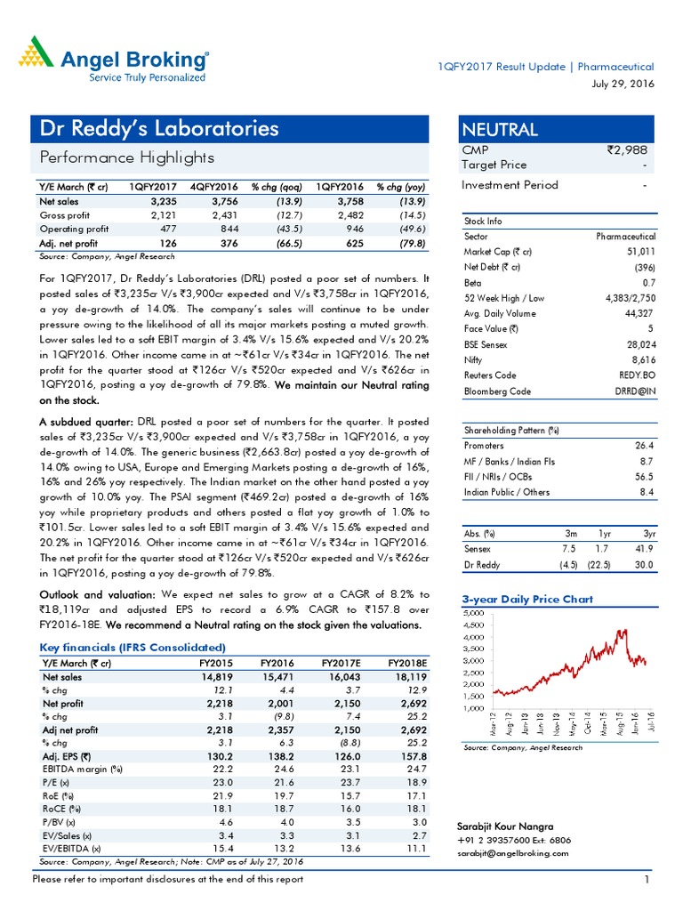 DR Reddys Laboratories Limited 4 QuarterUpdate | PDF | Financial ...