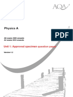 Physics A: Unit 1: Approved Specimen Question Paper