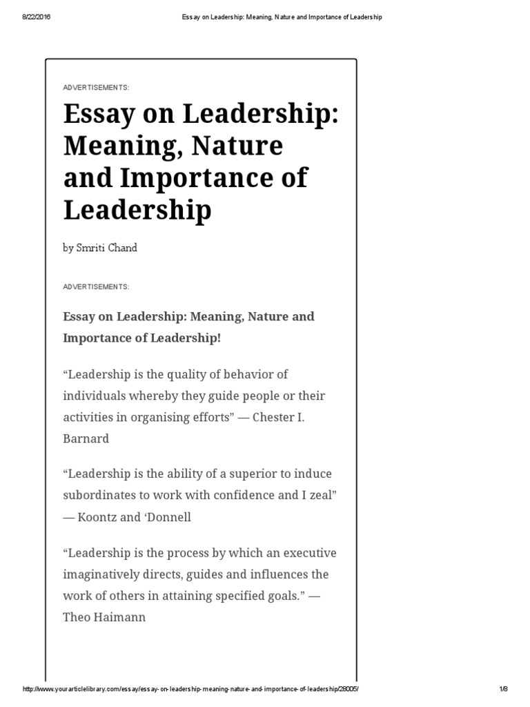 essays on leadership and influence