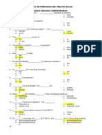 Banco de Preguntas Del Area de Ingles I.-Question About Reading Comprehension