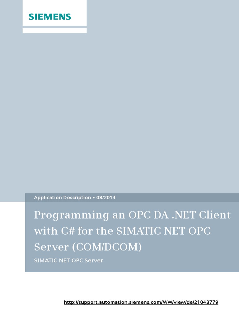 With C# For The SIMATIC NET OPC Server (COM/DCOM) | PDF