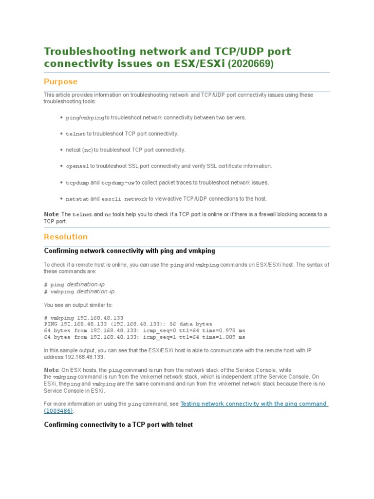 ESXi TCP/UDP Connectivity Troubleshooting | PDF | Port (Computer ...