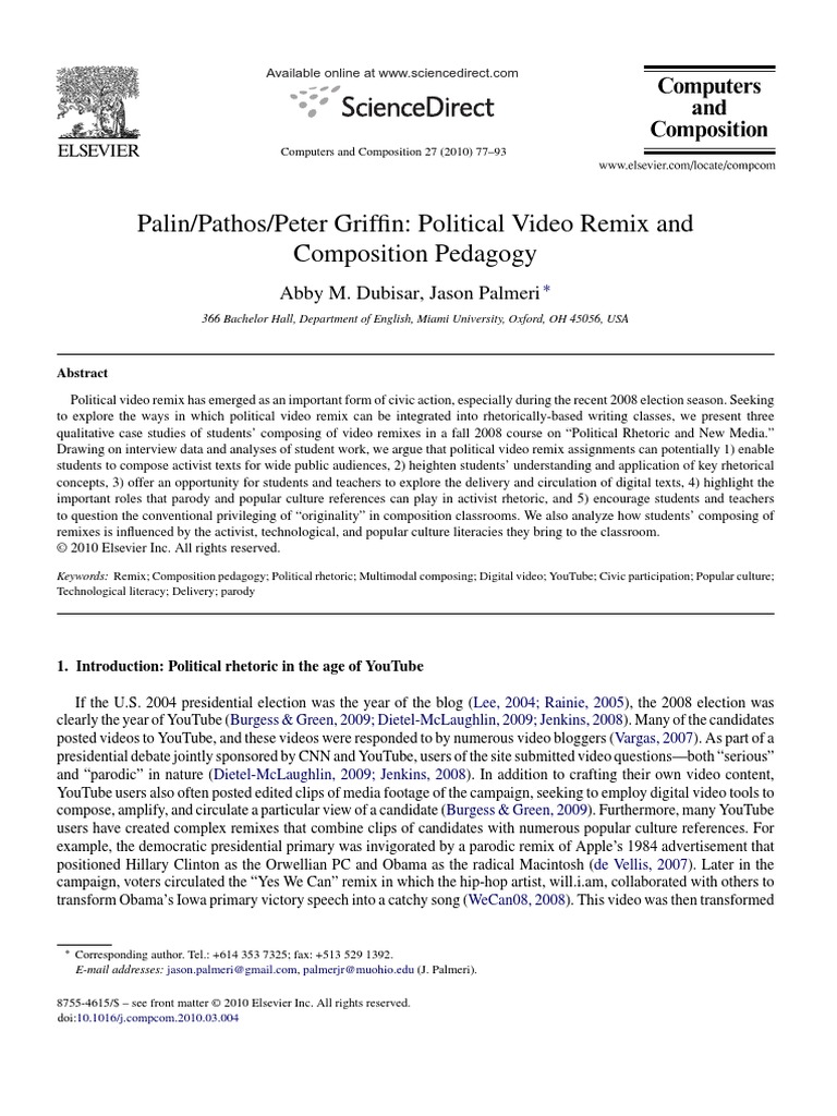 Palin/Pathos/Peter Griffin: Political Video Remix and Composition ...
