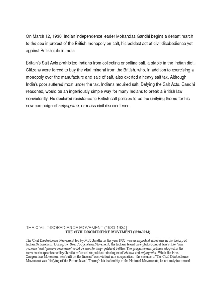 Gandhi's Civil Disobedience Movement | PDF | Mahatma Gandhi | Indian ...