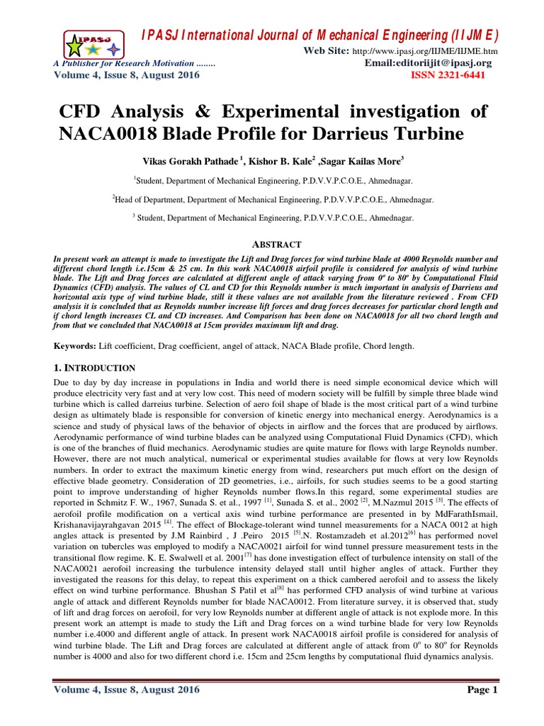 CFD Analysis & Experimental Investigation of NACA0018 Blade Profile For ...