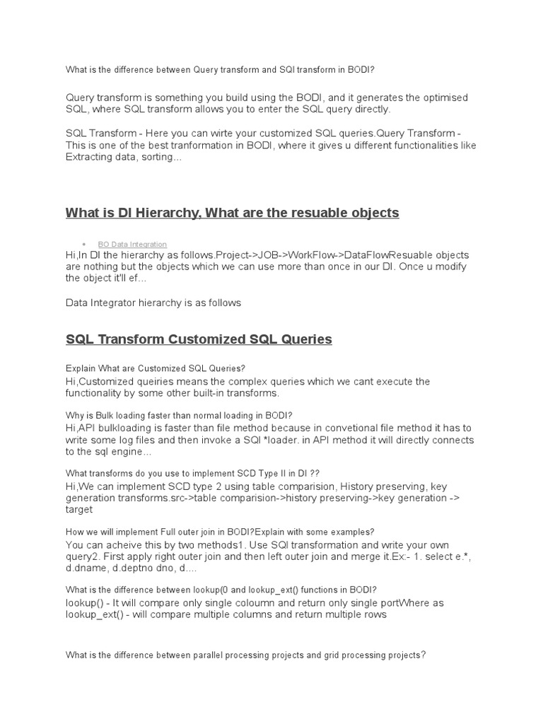 Difference Between Query and SQL Transforms | PDF | Sql | Oracle Database