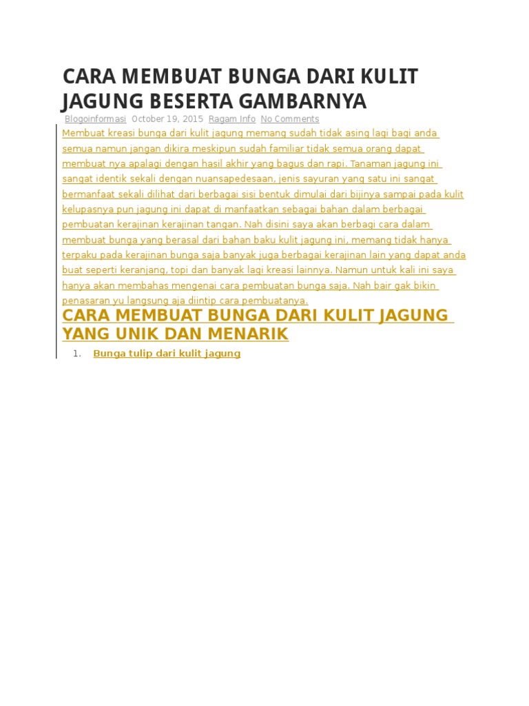  Cara  Membuat  Bunga  Dari  Kulit  Jagung  Beserta  Gambarnya 