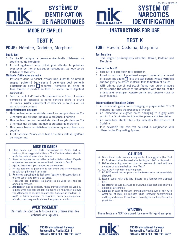 NIK Test K - Instructions | PDF | Médicaments agissant sur le système ...