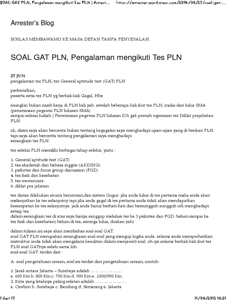 Kumpulan Soal Matematika Tes D3 Pln