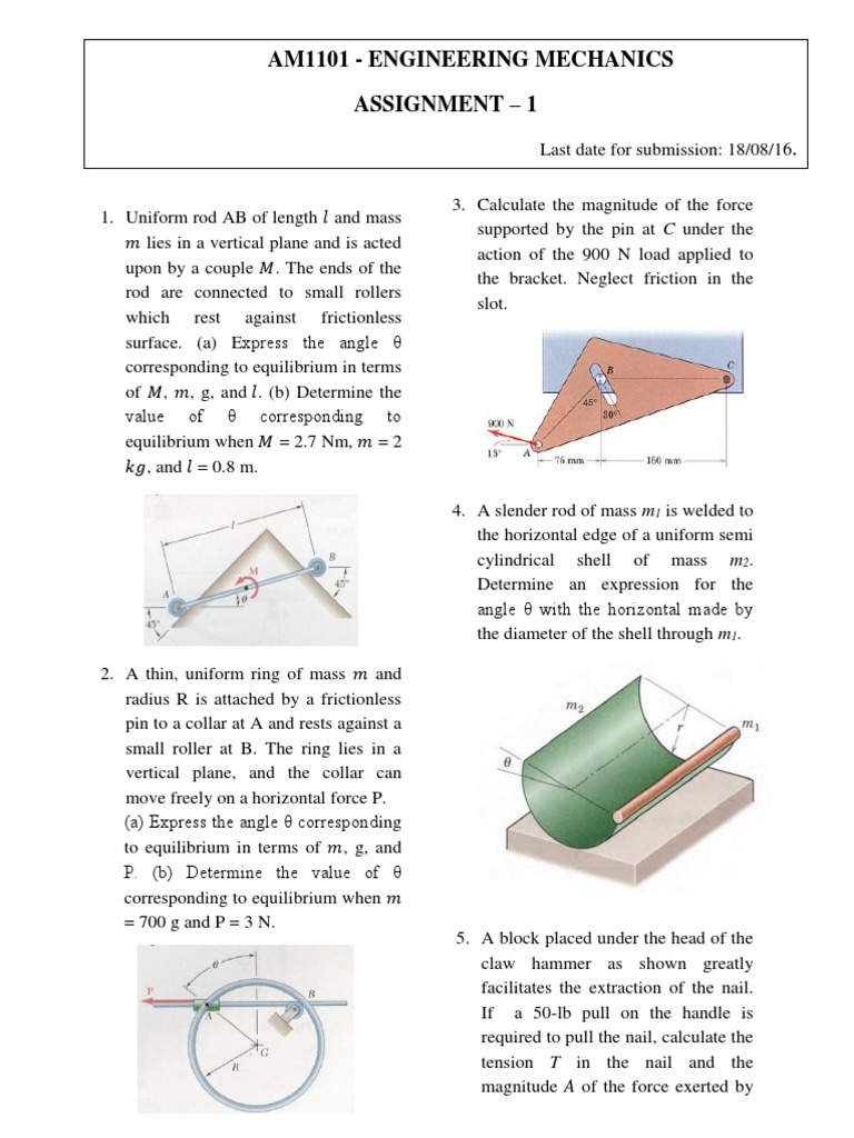 Engineering Mechanics Assignment 1 | PDF