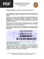 Carta Encuentro Provincial JMV Oriente 2017