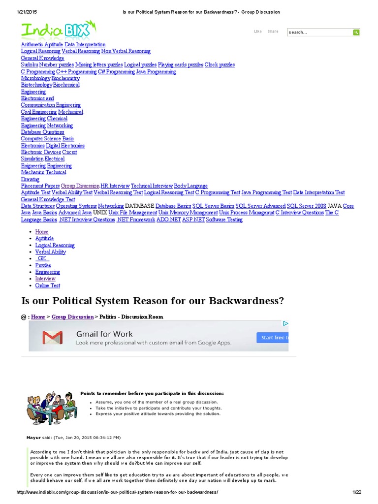 Is Our Political System Reason For Our Backwardness - Group Discussion ...
