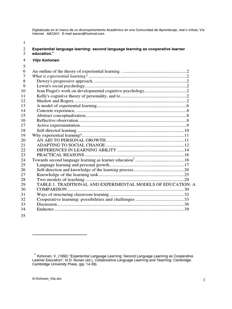 Experiential Language Learning Theory | PDF | Second Language ...